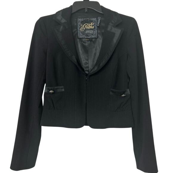 Guess Y2K Black Fitted Crop Blazer w/ Metallic Pinstripe & Corset Seaming Small - Picture 1 of 16